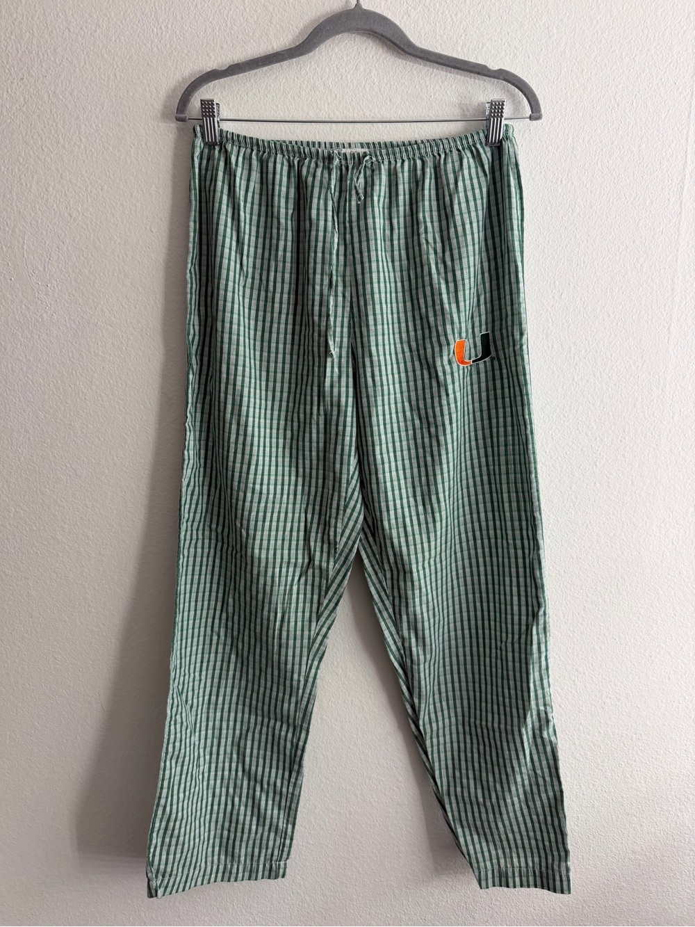Vintage University of Miami UM Green Plaid Embroidered Lounge Pants Size Small
